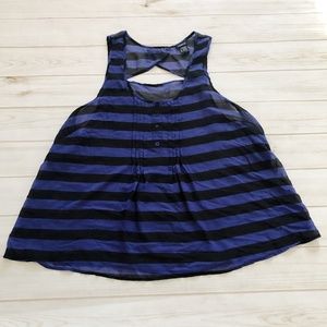 Torrid Blue and Black Striped Chiffon Tank Top